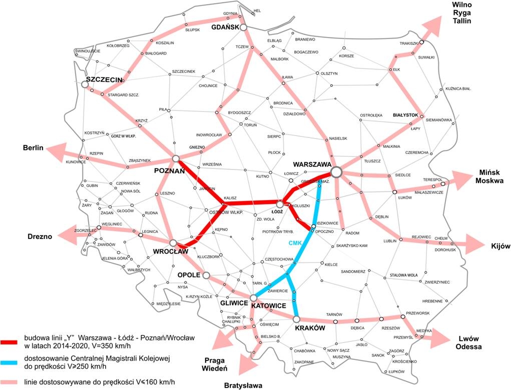 Карта железных дорог в польше